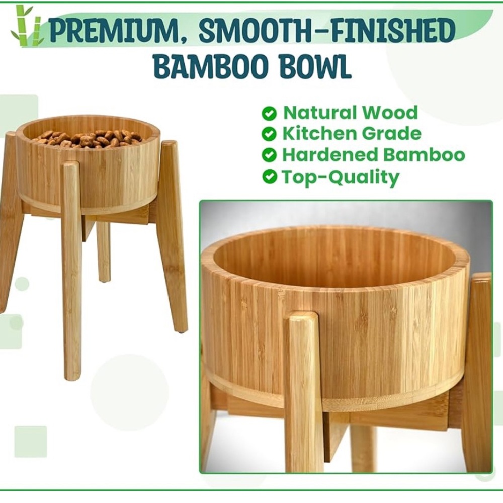 Bamboo raised dog bowl